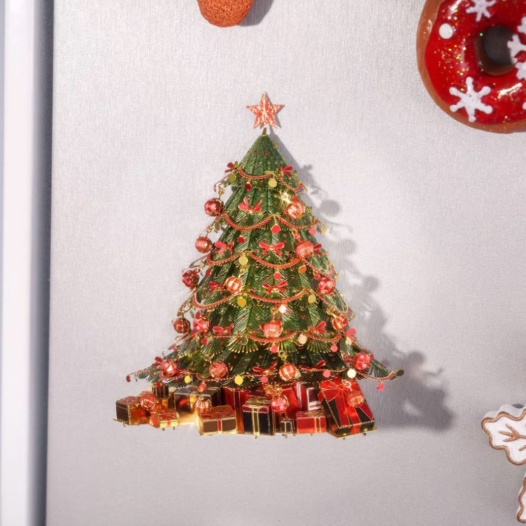 3D Metal Puzzle Christmas Tree Refrigerator Magnet - Simple Handcrafted Design