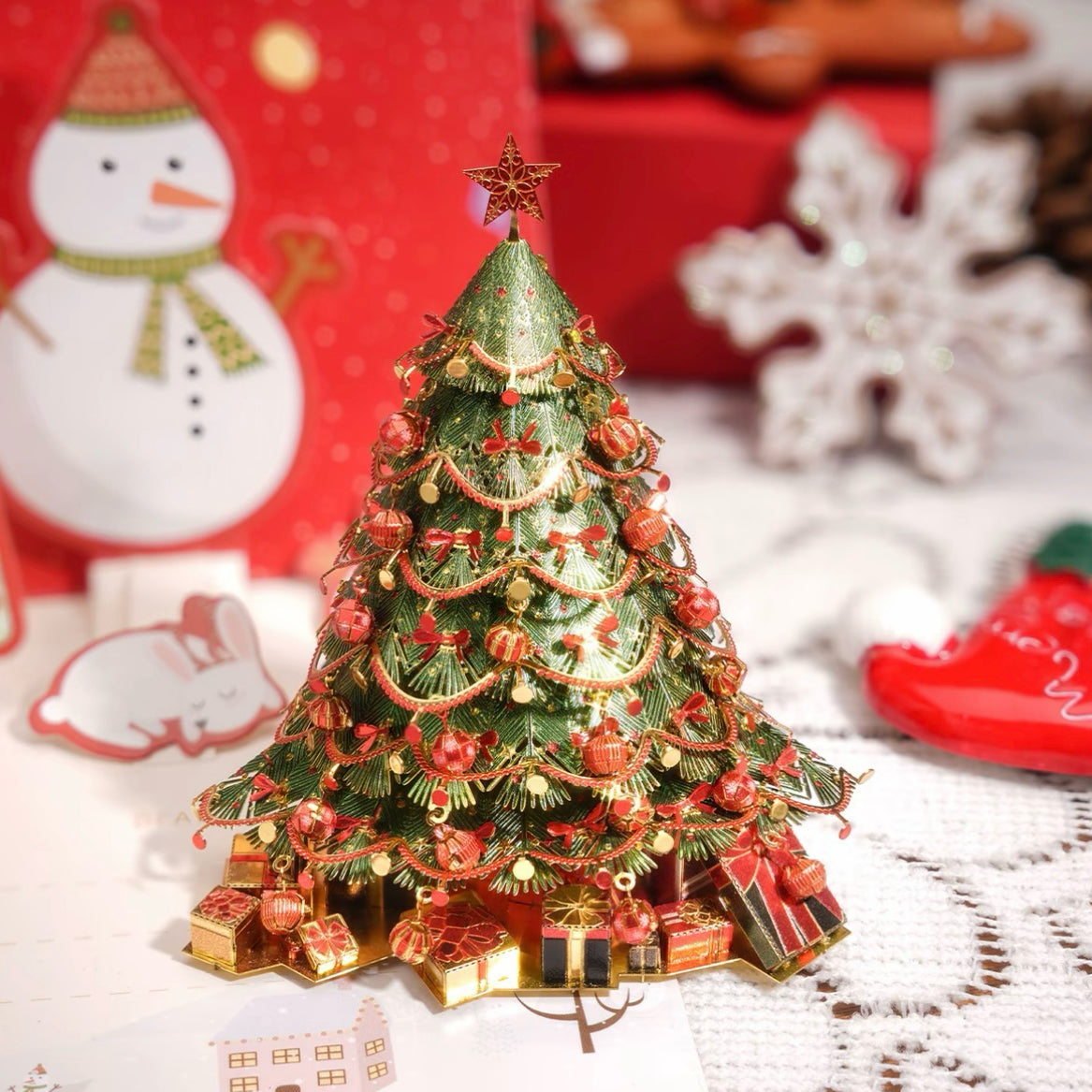 3D Metal Puzzle Christmas Tree Refrigerator Magnet - Simple Handcrafted Design