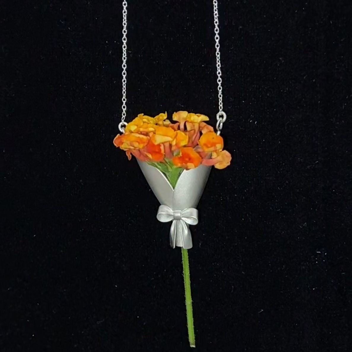 Floral Bouquet Necklace - Sterling Silver, Hypoallergenic