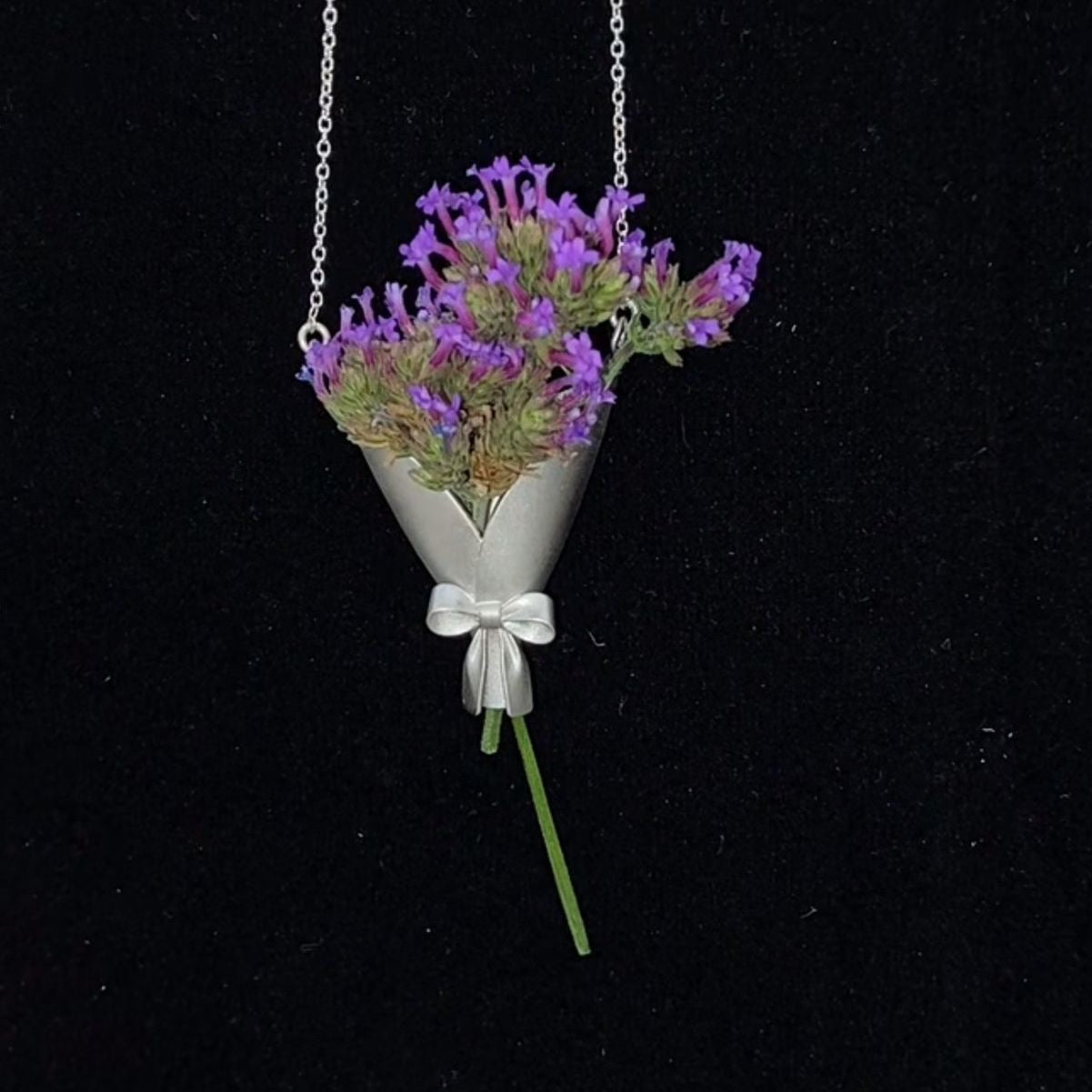 Floral Bouquet Necklace - Sterling Silver, Hypoallergenic