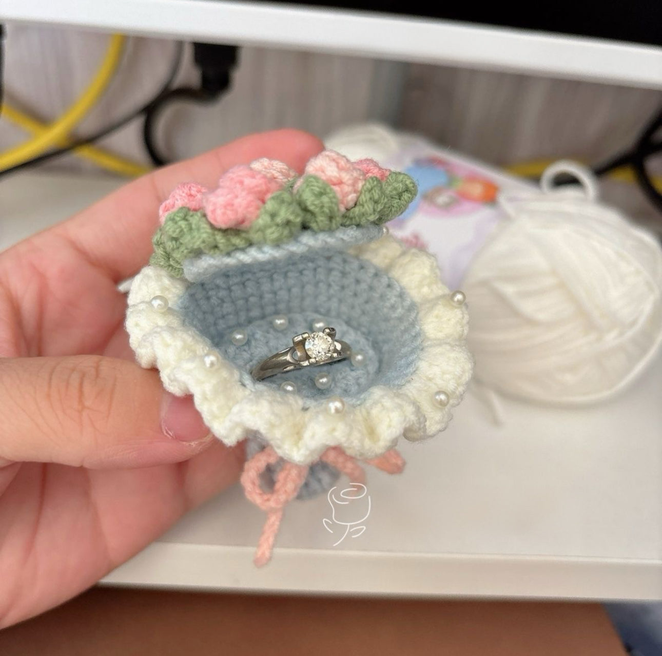 Crocheted Handcrafted Mini Bouquet Ring Box